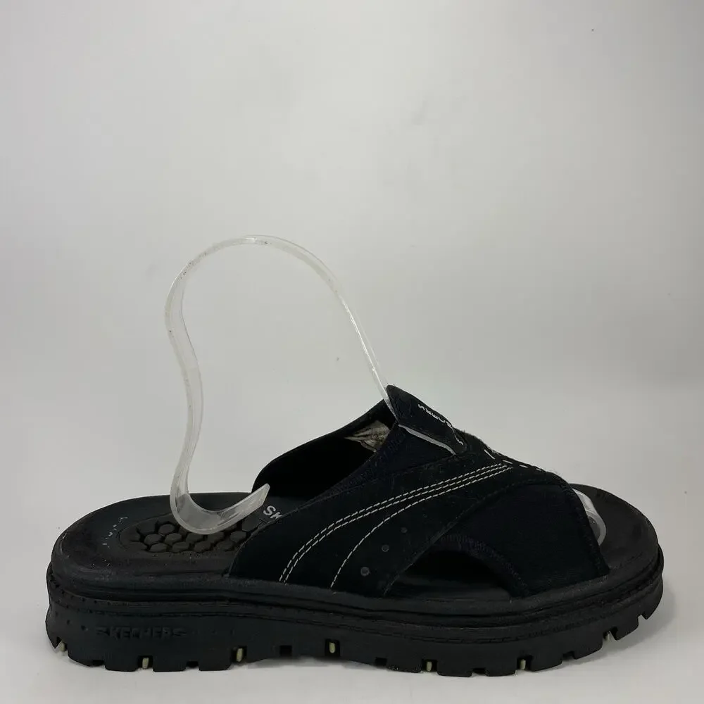 Skechers Sandals Womens Size 7 Vintage Black Sporty Y2K Thick Sole Slides